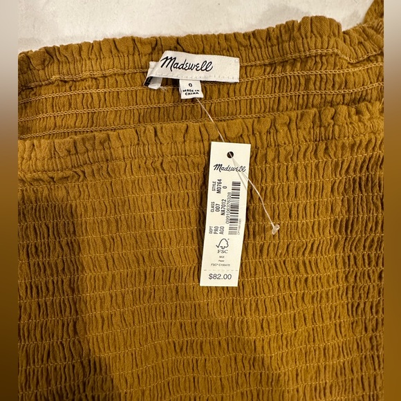 Madewell Lucie Smocked Peplum Top — Mustard - Picture 5 of 5